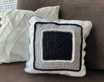 Вязаная подушка, черная, белая и серая