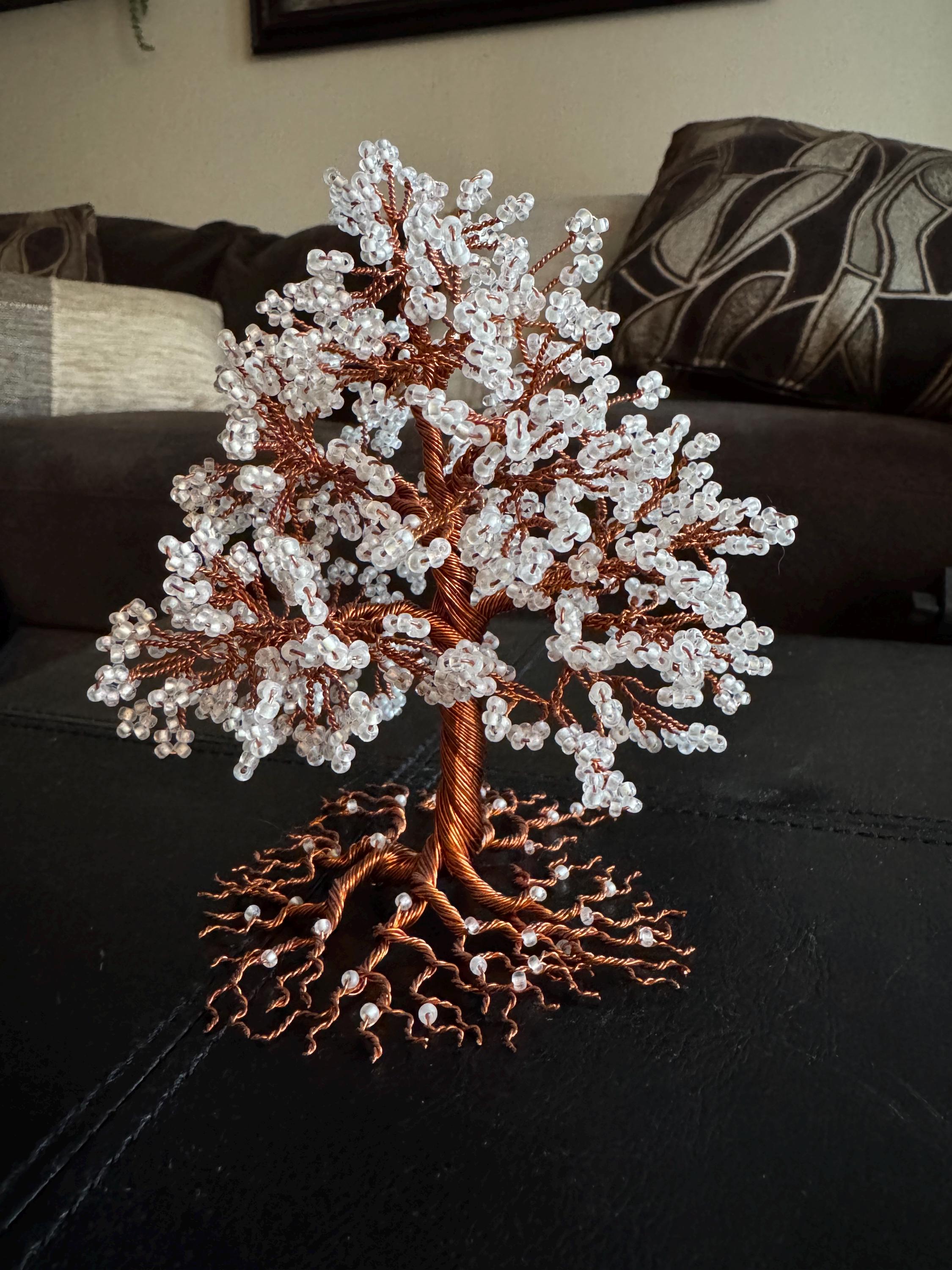 Beaded Wire Tree Sculpture with Glow in the Dark Beads