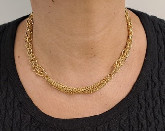 Collar de eslabones gruesos chapado en oro de 24 quilates: delicado conjunto de capas