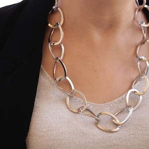 SILVER Chunky Necklace, Large Links Necklace For Woman Gift, Statement Long necklace,Thick Necklace, Gift For Her ,Big Cable Chain Necklace