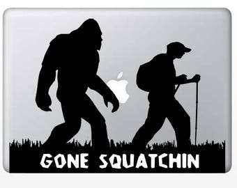 Gone Squatchin 8"H x 12 » W Black Vinyl Laptop Skin Decal