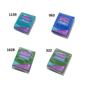 May include: Four packages of Sculpey III modeling clay. The packages are green, blue, teal, and dark green. Each package has the Sculpey III logo and the words "Sculpey III" printed on it.
