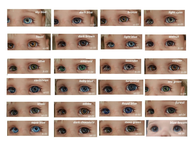 Eyes for dolls. 23 colors, 11 sizes. Good for BJD, Paola Reina, Reborn, Götz, art dolls, custom dolls, toys. Price per pair. image 2