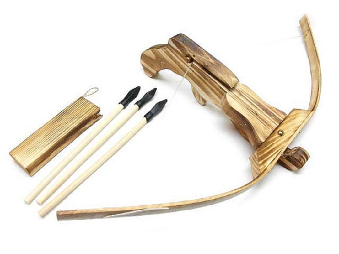 Childrens Toy Wood Crossbow and 3 Rubber Tipped Arrows Youth Archery