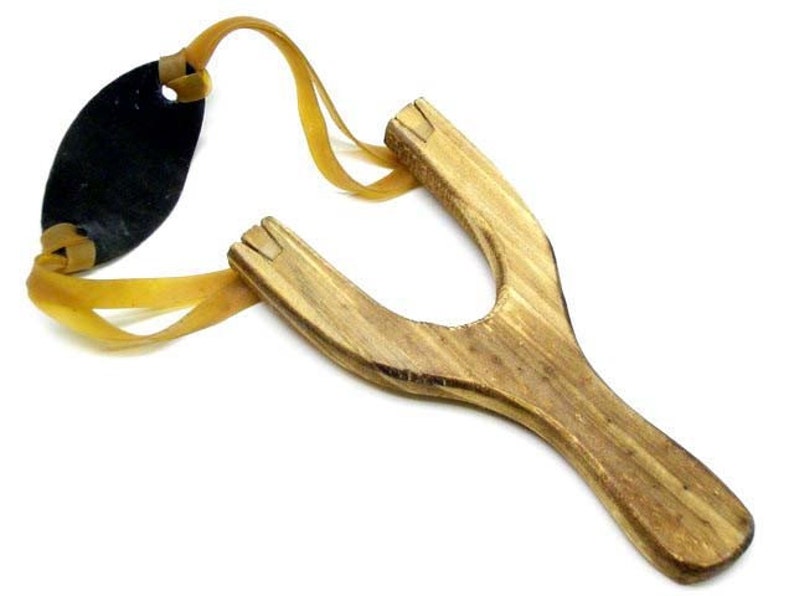 Wooden Slingshot Catapult Hand Made Classic Style Traditional Wooden Slingshot Hand Made Sling Shot Rubber Band and Leather Wooden toy image 1