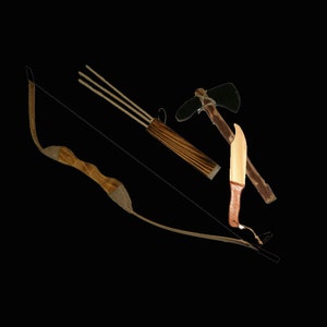 Bow and Arrow Combination Set; Wooden Archery Set; Childrens wooden bow and arrow; Tomahawk, Knife; Kids Hunting set; Kids youth toy set;