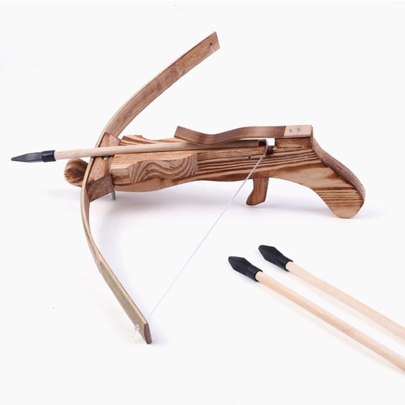 Childrens Toy Wood Crossbow and 3 Rubber Tipped Arrows Youth