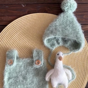 Goose newborn photo prop  |  Romper, Bonnet, Photo toy |  Boy newborn photo outfit | Girl newborn photo props