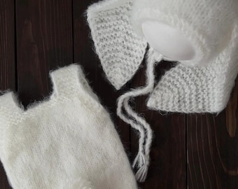 Newborn Bunny Outfit: Hand-Knit Photo Prop, Polyacrylic Bonnet & Romper