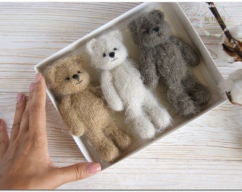 Newborn photo toy  Knit teddy bear toy   Animal doll prop Bear stuffie Newborn teddy prop  Knited bear toy