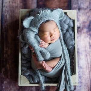 Newborn hat with elephant ears and toy  Elephant newborn photo prop | Bonnet and stuffie | newborn elephant prop | Elephant stuffie