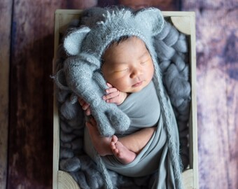 Newborn Elephant Hat with Toy | Photo Prop Bonnet, Stuffie