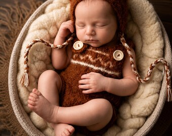 Knit Newborn Fox Costume Set: Bonnet and Romper for Photos