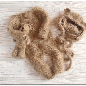 Traje de fotografía de recién nacido Gorro de oso Pelele y juguete Disfraz de oso recién nacido Animal Traje de fotografía de animal para niño recién nacido Traje para volver a casa