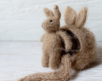 Newborn Boy Bunny Romper & Hat Set with Carrot, Mushroom and Bunny