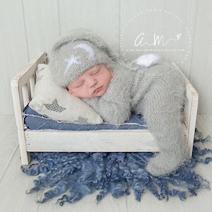 Newborn boy photo outfit Moon and star hat, romper and toy   Moon and stars baby shower Knit newborn boy coming home outfit