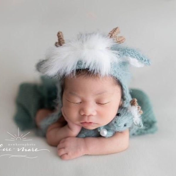 Knit dragon toy and hat Newborn boy photo prop  Dragon costume Photo Prop Dragon stuffie Dragon Photo  Toy Knitted  toy Baby shower