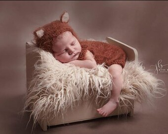 Newborn Fox Knit Romper & Bonnet Set | Fuzzy Photo Prop