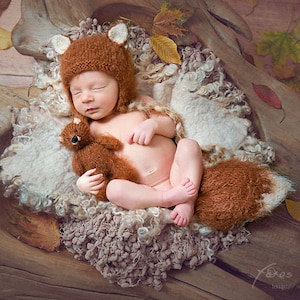 Newborn fox  bonnet, toy and tail| Newborn fox  set| Newborn fuzzy props| Newborn fox props|  Newborn fox bonnet | Fox newborn prop