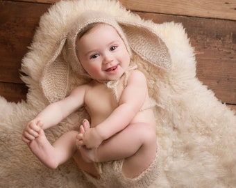 Hand Knit Baby Bunny Outfit | Sitter Photo Props