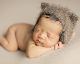 Newborn Kitty Hat, Fuzzy Kitten Costume, Baby Photo Prop