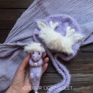 Knit dragon toy and hat Newborn boy photo prop Dragon costume Photo Prop Dragon stuffie Dragon Photo Toy Knitted toy Baby shower Light violet