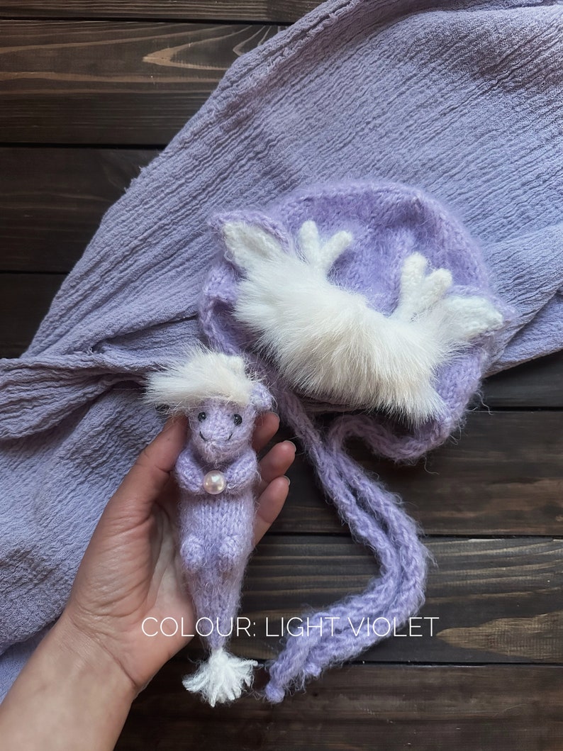 Knit dragon toy and hat Newborn boy photo prop Dragon costume Photo Prop Dragon stuffie Dragon Photo Toy Knitted toy Baby shower Light violet