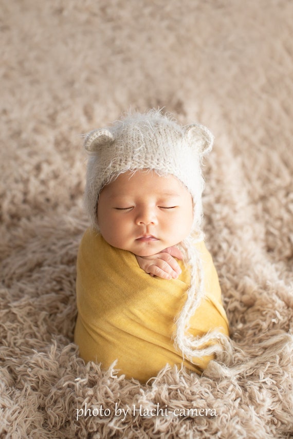 Baby shower Oatmeal Kitten Fluffy Bonnet hat Newborn Photography prop