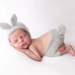 Atuendo para fotografía de conejo / Disfraz de conejito para recién nacido / Muñeco para fotografía de conejito / Accesorios para conejito para recién nacido / Accesorios para animales para recién nacidos / Accesorio para fotografía de recién nacido