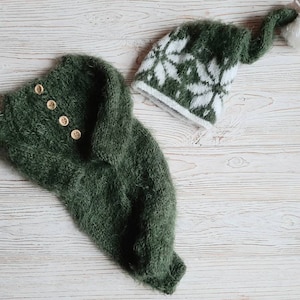 Knit newborn Christmas outfit Knitted  newborn sleeper and long hat  Footed pajamas newborn Christmas prop  newborn boy photo outfit