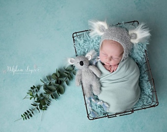 Knit koala bear toy and bonnet | Stuffed Animal | Teddy Koala Photo Prop | Koala stuffie | Koala Toy | Knitted koala bear toy