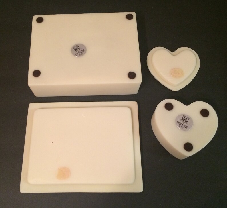 Vintage Soapstone Trinket Box Valet Case Set Lot Large Rectangle Etched Heart Checkered 5.5 Lidded NEW