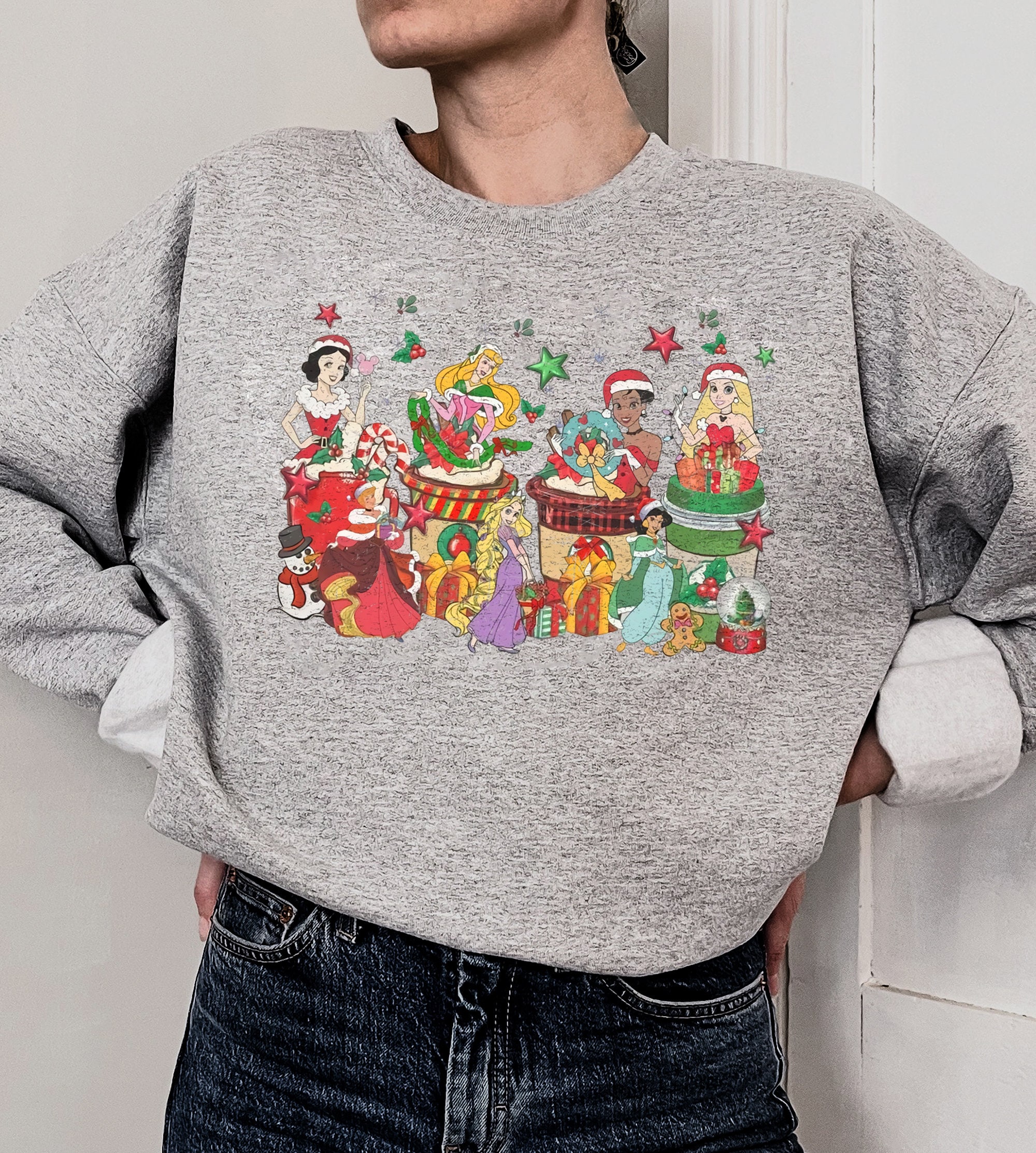 Vintage Disney Princess Christmas Sweatshirt, Walt Disney Princesses Sweatshirt sold by Gustavo