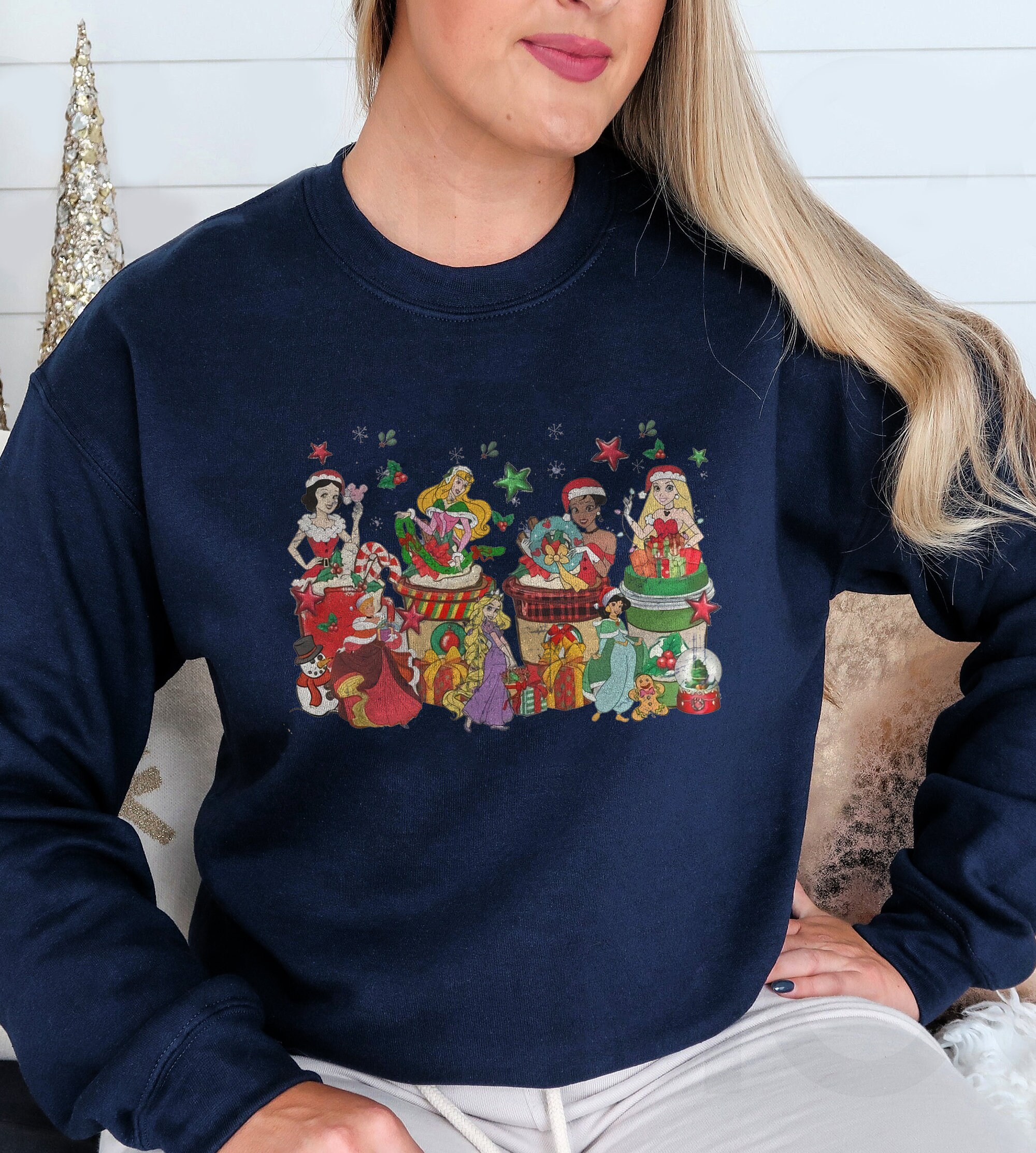 Vintage Disney Princess Christmas Sweatshirt, Walt Disney Princesses Sweatshirt sold by Gustavo