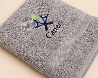 Custom tennis towel for him embroidered cotton towel gift for tennis player personalized tennis school team gift his and her tennis gift