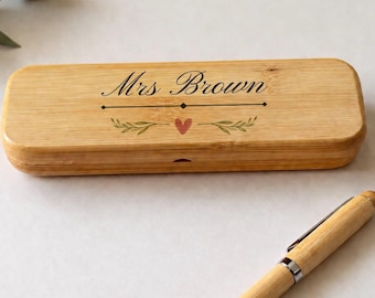 Personalised teachers gift bamboo pen and case custom name end of year teacher gift Monogrammed wooden pen gift set with name for mentor