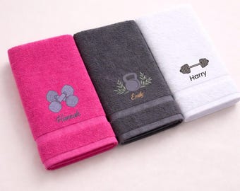 Personalized embroidered  gym towel gift for coach 100% cotton custom sweat towel gym lover gift dumbbell weightlifting gym towel team gift