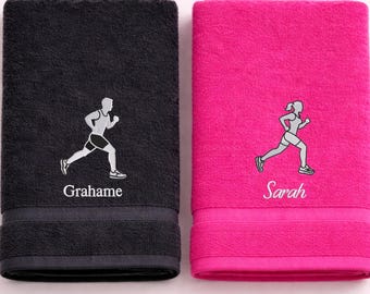 Personalized sports towel gift for runner custom embroidered  cotton hand towel marathon runner gift for athlete name running towel for her