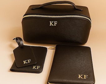 Personalized travel set custom travel gift for travelers passport holder luggage tag set birthday gift jewelry holder travel makeup bag