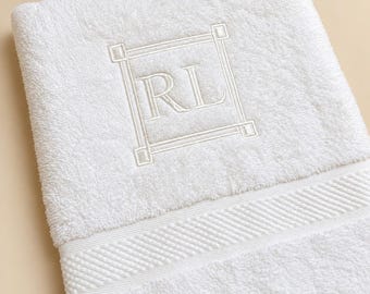 Personalised luxury towel monogrammed tone on tone embroidery Cotton towel with monochromatic embroidery custom gift for family members
