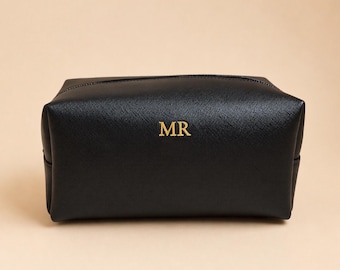 Mens personalised toiletry bag leather washbag for him travelling toiletry bag gift for dad beard kit customised printed bag vegan leather