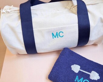 Personalised embroidered duffle bag and towel gym set custom embroidered gym bag gym lover gift for boyfriend gift for husband gift for dad