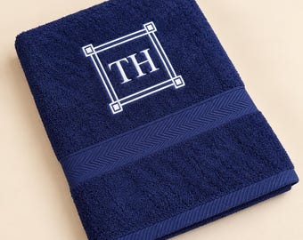 Custom monogrammed embroidered towel Cotton hand towel with initials personalised his and her bath towel set gift for couple gift for friend