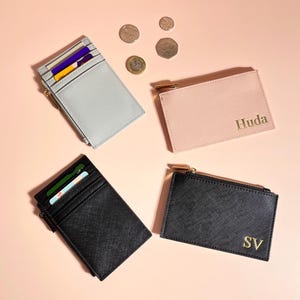 Portefeuille personnalisé porte-cartes monogrammé pour femme portefeuille porte-monnaie personnalisé porte-cartes mince en cuir végétalien portefeuille cadeau d'anniversaire