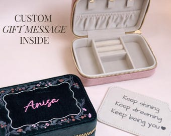 Custom travel jewellery organiser box heirloom jewelry velvet gift box for daughter gift for niece gift for teens custom ring and earing box