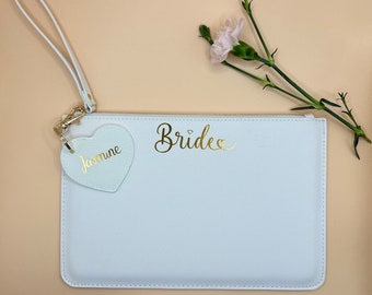 Personalised bride clutch bag wedding gift for bride customised clutch bag with name bridal purse bag for wedding Mrs bag for bride to be