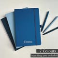 Personalised hardback notebook A5 lined notepad hardcover planner stationary gift custom book with pen black navy blue journal with name product logo