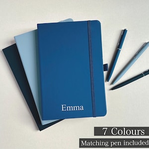 Carnet cartonné personnalisé A5 ligné bloc-notes à couverture rigide agenda fixe cadeau personnalisé avec stylo noir bleu marine journal avec nom