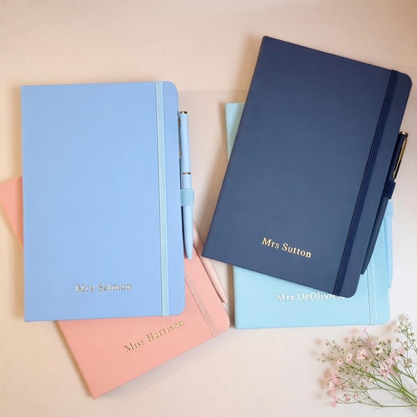 Personalised teacher end of year thank you gift school leaver teacher appreciation gift custom name A5 notebook with pen stationary for TA