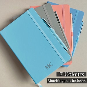 Monogrammed notebook A5 with pen present personalised initial diary gift custom vegan leather lined journal notepad with name gift for her